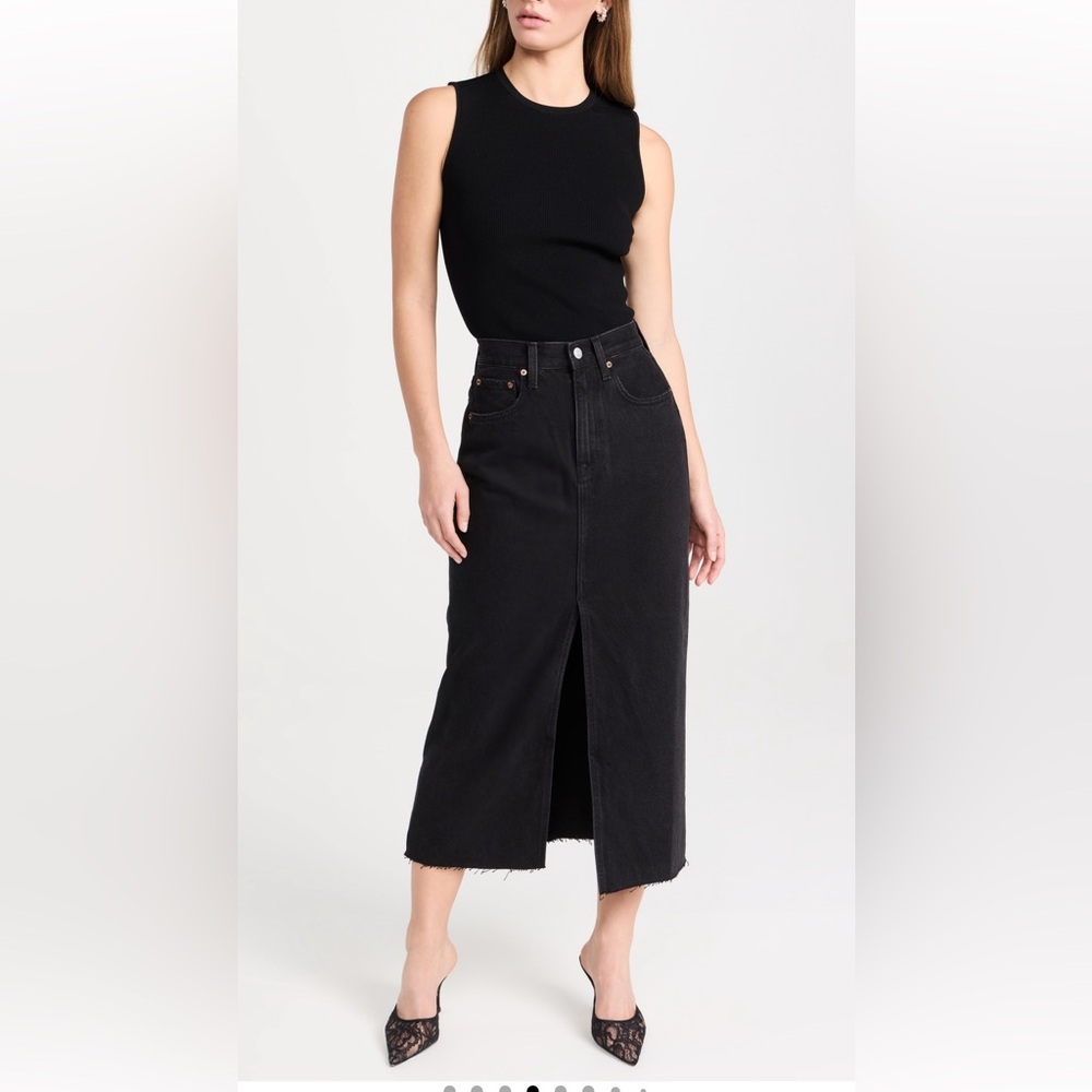 pistola Black Denim Maxi Skirt with Front Slit